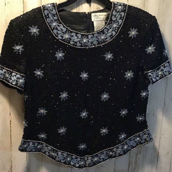 Blouse vintage Papell Botique silk and beaded size XL - Picture 1 of 11